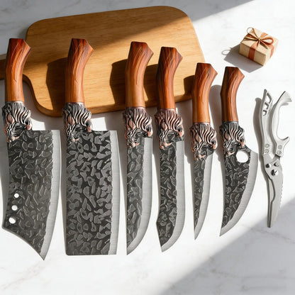 Kitchen Knife Set 4- or 7-Piece Forged Stainless Steel with Boning, Slicing, Butcher Knives, Shears and Rack Options