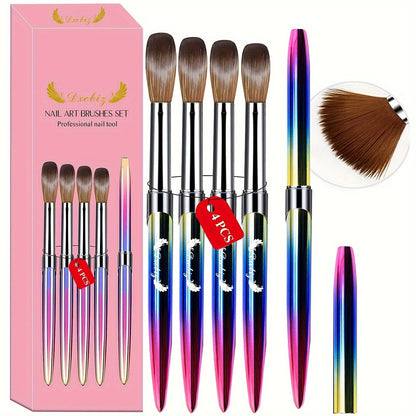 Kolinsky Acrylic Nail Brush Set 4Pcs – Sizes 10 12 14 16 for Acrylic Powder Application, Nail Extensions & 3D Nail Art Carving