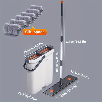 Flat Mop and Bucket System with Washable Reusable Microfiber Pads Dual Bucket Wringer Wet Dry Floor Mop for Hardwood Tile Marble Wall