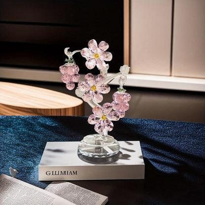 Pink Crystal Tree Statue Ornament – Romantic Crystal Flower Sculpture with Rotatable Base, Elegant Home Decor Gift for Valentine's Day