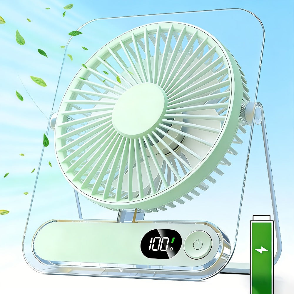 Portable USB Desktop Fan 3000mAh Battery, Ultra-Quiet 5-Speed Foldable Fan with 180° Adjustable Tilt and Digital Power Display