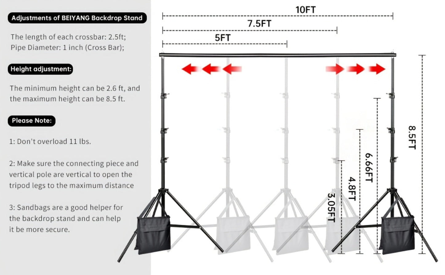 Photography Background Stand 10x8.5 FT Adjustable – Photo Backdrop Support System for Video Studio, Portrait & Streaming with Portable Carry