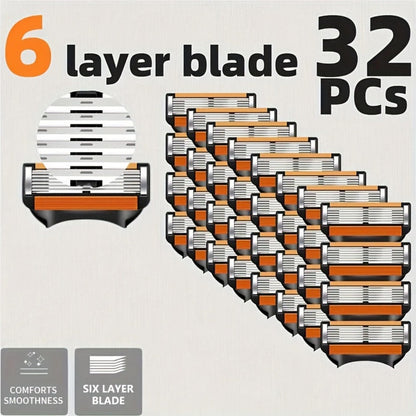 Fusion 5 Compatible Razor Blade Refills 6-Layer Stainless Steel with Free Handle – Men's Replacement Shaving Cartridges for Beard & Face