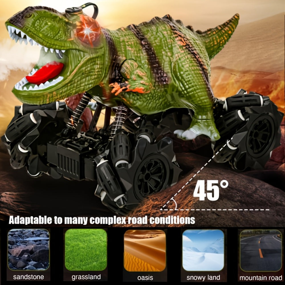 Remote Control Car, Dinosaur Monster Truck with Side Drift, LED Lights, Sound and Spray or No-Spray Options
