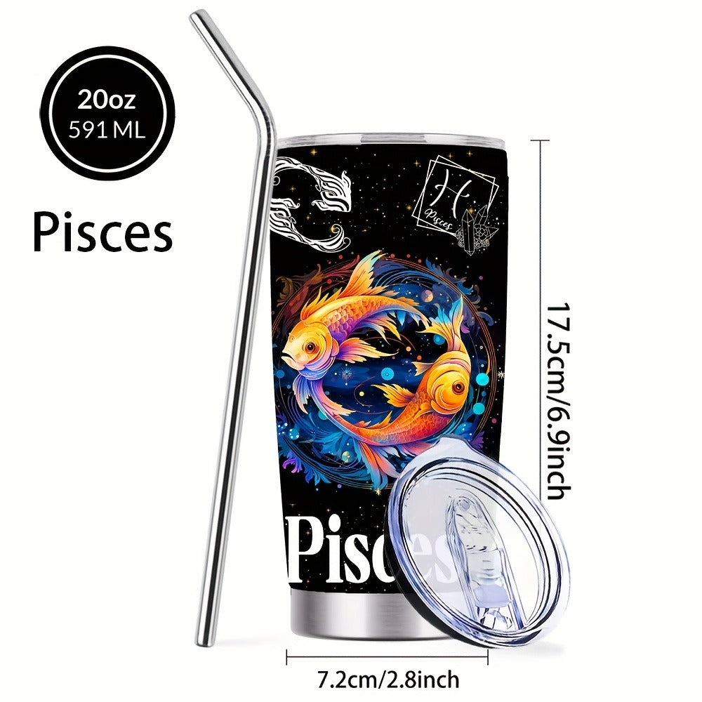 Insulated Tumbler 20oz Zodiac Sign 304 Stainless Steel with Lid, Straw and 12 Horoscope Options