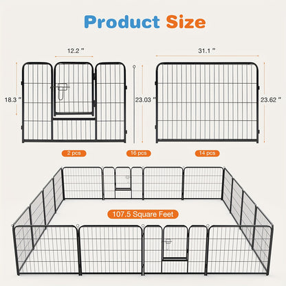 Pet Playpen Exercise Pen for Dogs 8 or 16 Panel Modular Indoor Outdoor Dog Fence – 24 32 40 Inch Height Options for Small Medium Large Dogs