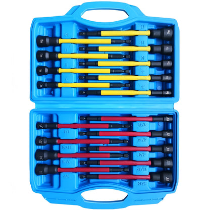 Magnetic Nut Driver Set 18-Piece, Impact-Ready Extra Long Hex Shank, SAE & Metric CR-V Steel Screwdriver Bit Kit for Power Drills