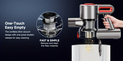 Cordless LED Stick Vacuum Cleaner with Removable Battery, Two Suction Modes and Seven Color Options