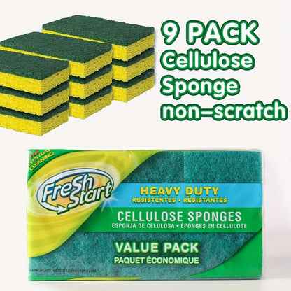 Non-Scratch Cellulose Sponge Dual-Sided with Tough Scouring Pad, Dishwashing Sponges for Kitchen