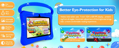 Kids Tablet 7 Inch with 2GB RAM, 16GB or 32GB Built-In Storage, 1TB Expansion Support and Silicone Case