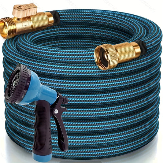 Expandable Garden Hose with 10-Function Nozzle, 3/4" Brass Fittings, Leakproof, Durable Rubber, 15 to 100FT