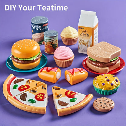 78 Pcs Kids Kitchen Toy Set with Storage Bag - Pretend Play Dinnerware, Fake Fruits & Vegetables