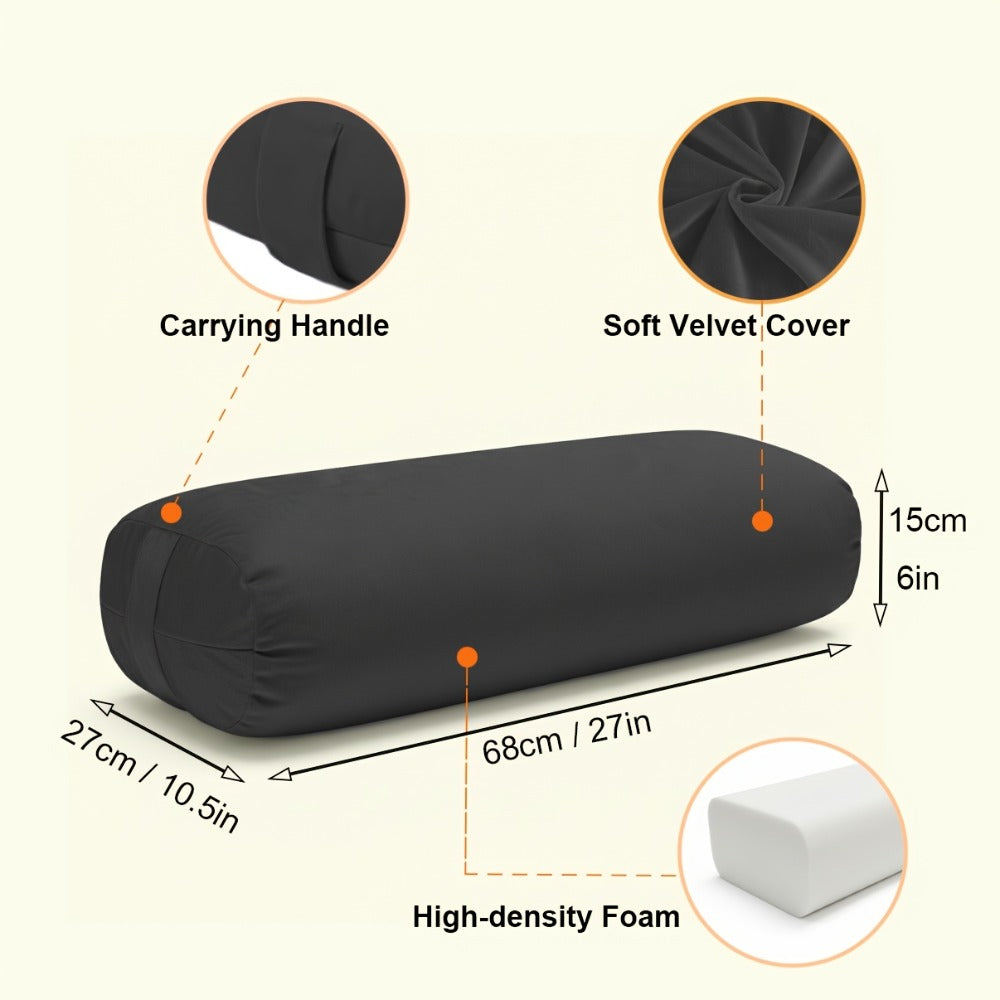 Yoga Bolster Pillow for Restorative Yoga & Meditation - Memory Foam Support Pillow with Removable Velvet Cover