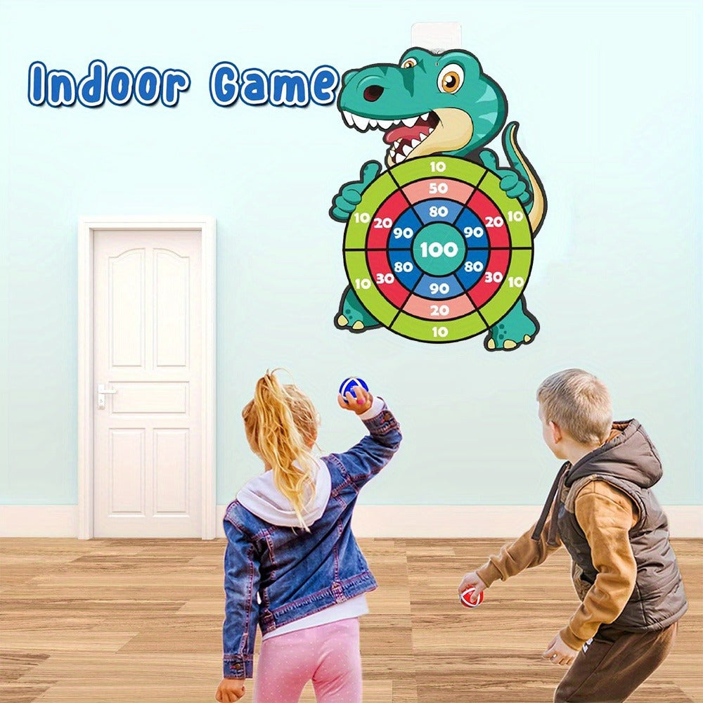 Dinosaur Sticky Target Ball Set with Blue Bow, Multiple Game Modes, Party Favor for Kids, Safe & Durable Fun Toy Gift for Her & Him