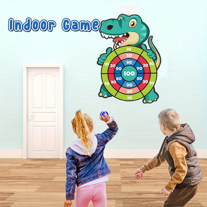 Dinosaur Sticky Target Ball Set with Blue Bow, Multiple Game Modes, Party Favor for Kids, Safe & Durable Fun Toy Gift for Her & Him