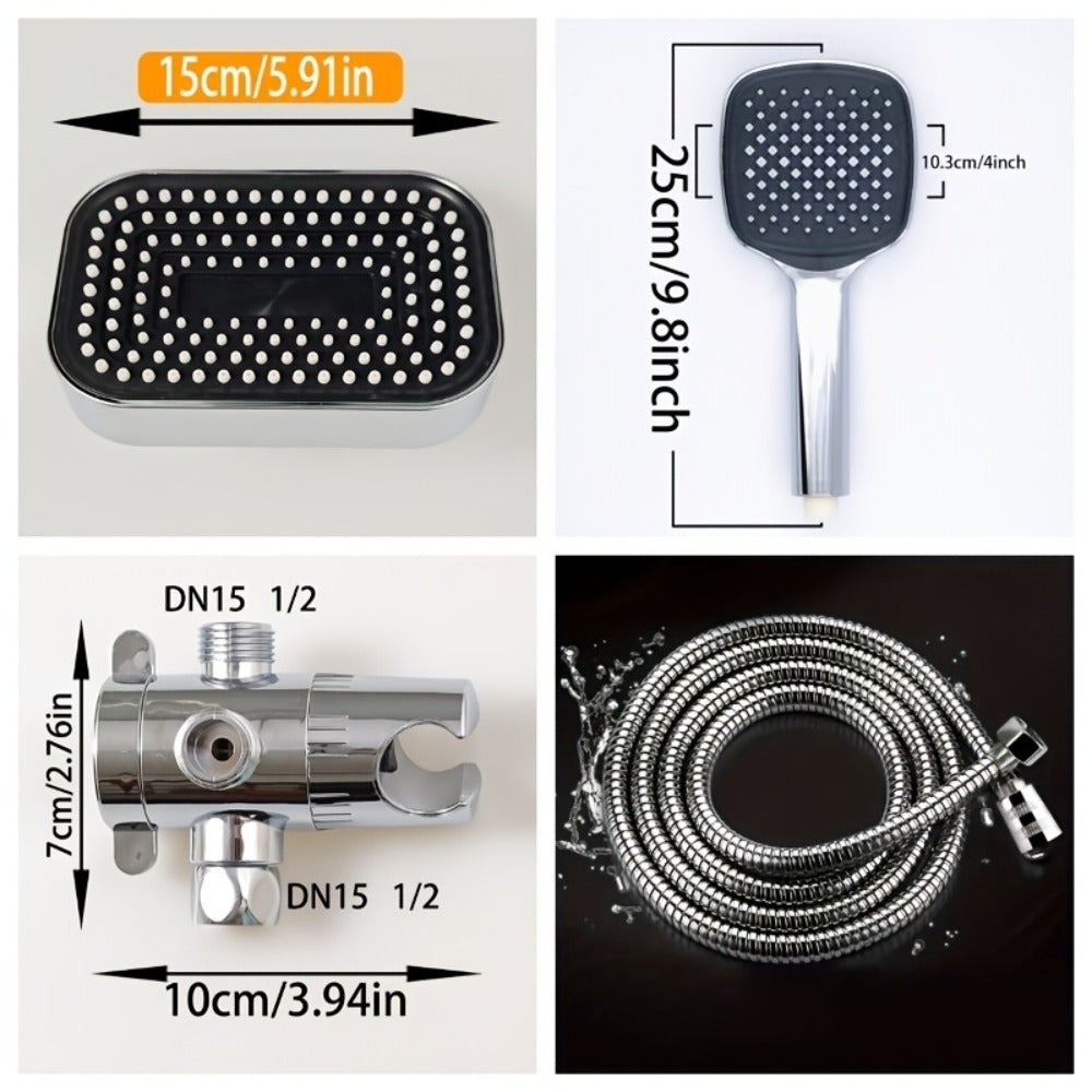 2-in-1 High Pressure Handheld Shower Head Set with Rain Showerhead, Long Hose T-Valve ABS Wall Mount Bathroom Upgrade