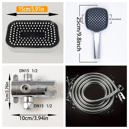 2-in-1 High Pressure Handheld Shower Head Set with Rain Showerhead, Long Hose T-Valve ABS Wall Mount Bathroom Upgrade