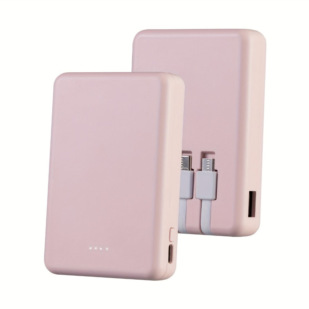 Power Bank Slim 5000mAh or 10000mAh with Built-In USB-C Cable, Four-Device Layout and LED Display