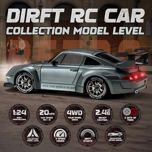 RC Drift Car S814 1:24 Scale Sports Car with Remote Controller, Display Cones and Five Color Selections