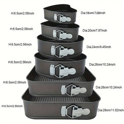 Cake Pan Set 6-Piece with Removable Bottom, Carbon Steel Nonstick Baking Molds in 3 Shapes Square Round Heart