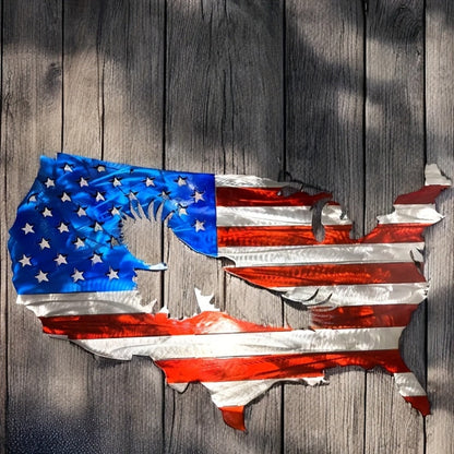 American Flag and Bald Eagle Metal Wall Art in 15.7 x 9.8-Inch Flat Silhouette Design for Home or Office Display