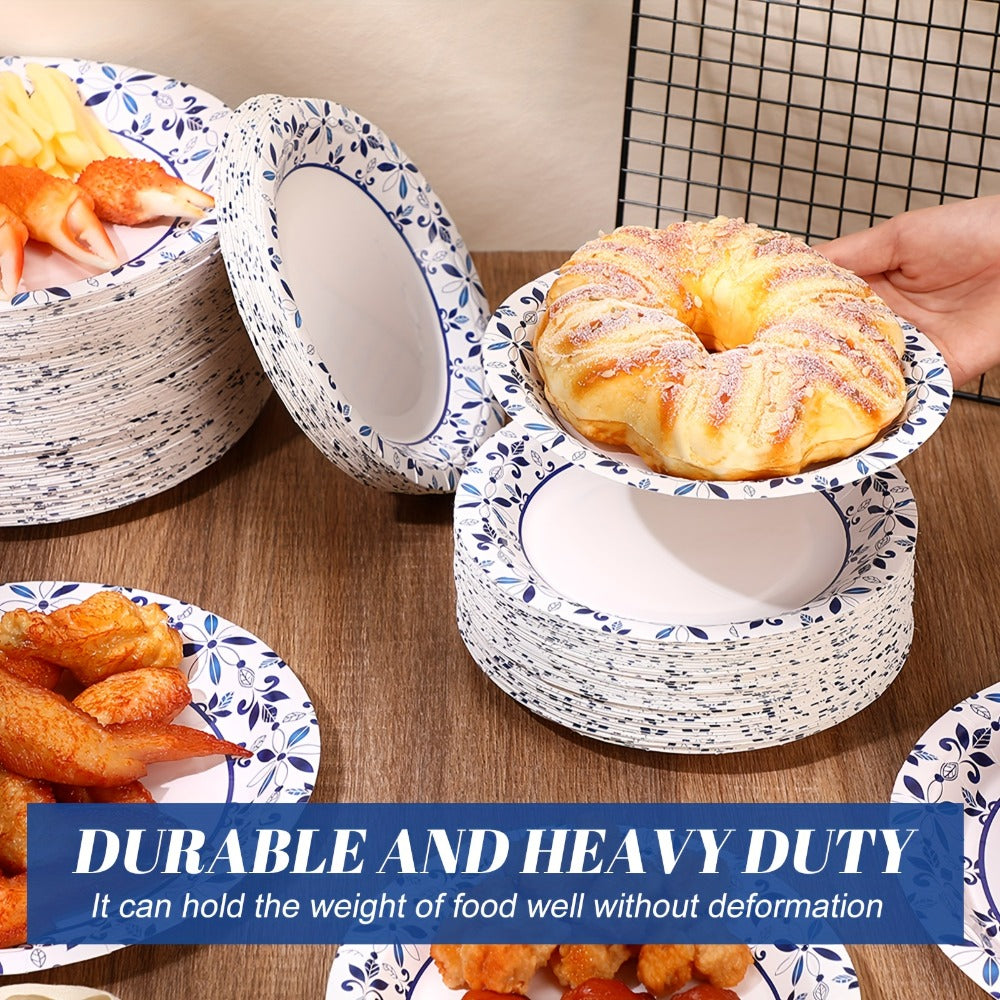 Disposable Paper Plates 300 Pack 9 Inch & 7 Inch Soak Proof Leaf Print for Party Family Gatherings Everyday Use