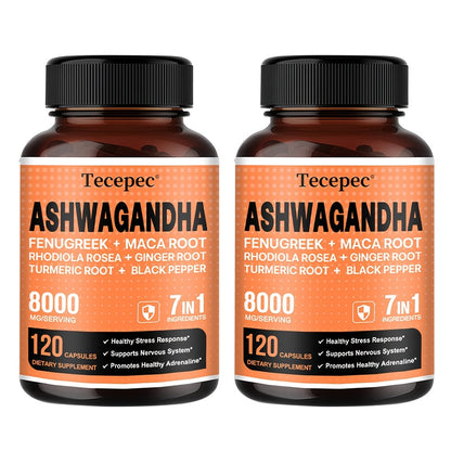 Ashwagandha Capsules 7-in-1 Adaptogen Blend 120ct with Maca Root Rhodiola Rosea Ginseng for Bath Time, Home Spa and Personal Care