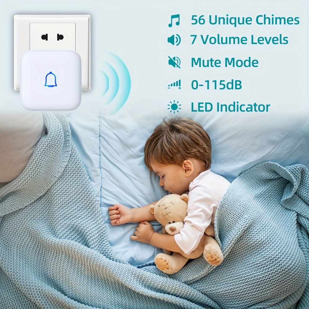 Long Range Doorbell Kit 1000ft - 115dB Loud Wireless Chime, 56 Melodies, 7 Volume Levels, Mute Mode