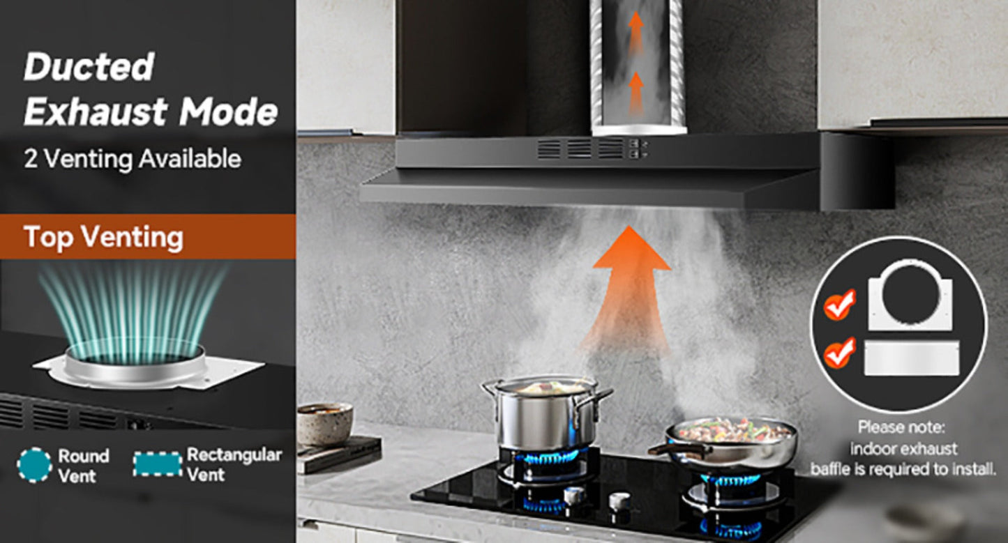 Range Hood 36 Inch Under Cabinet Ducted Ductless Convertible Stainless Steel 350CFM 2-Speed for Home Cooking, Dining and Outdoor Meals
