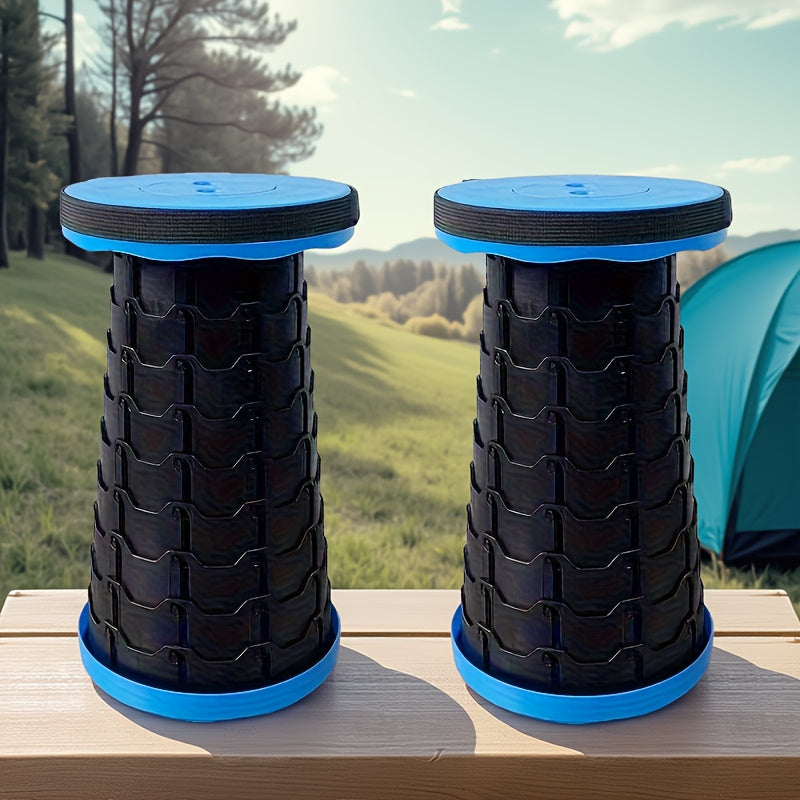 Collapsible Folding Camping Stool 2pcs | Max Load 400lbs Portable Telescopic Stool | Compact Plastic Seat for Travel Camping Hiking Fishing