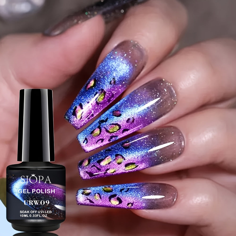 Magnetic Cat Eye Gel Nail Polish 9D Holographic Rainbow Glitter Blue & Purple – LED UV Soak-Off Gel Polish Paraben-Free Water-Based Formula