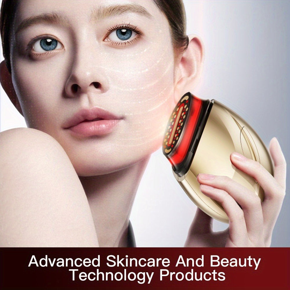 EMS Face Massager, 3-in-1 LED Light Therapy, Heat & EMS, USB Rechargeable Portable Facial Beauty Device for