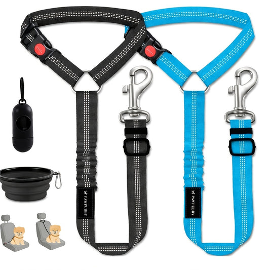 Dog Seat Belt for Car 3-in-1 Pet Car Seatbelt Harness & Leash – Retractable Adjustable Reflective Bungee Dog Restraint