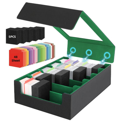 Trading Card Storage Box 5-Row 3900+ Capacity – Card Deck Case with 48 Colorful Dividers & 5 Foam Supporters for MTG Commander Yu-Gi-Oh