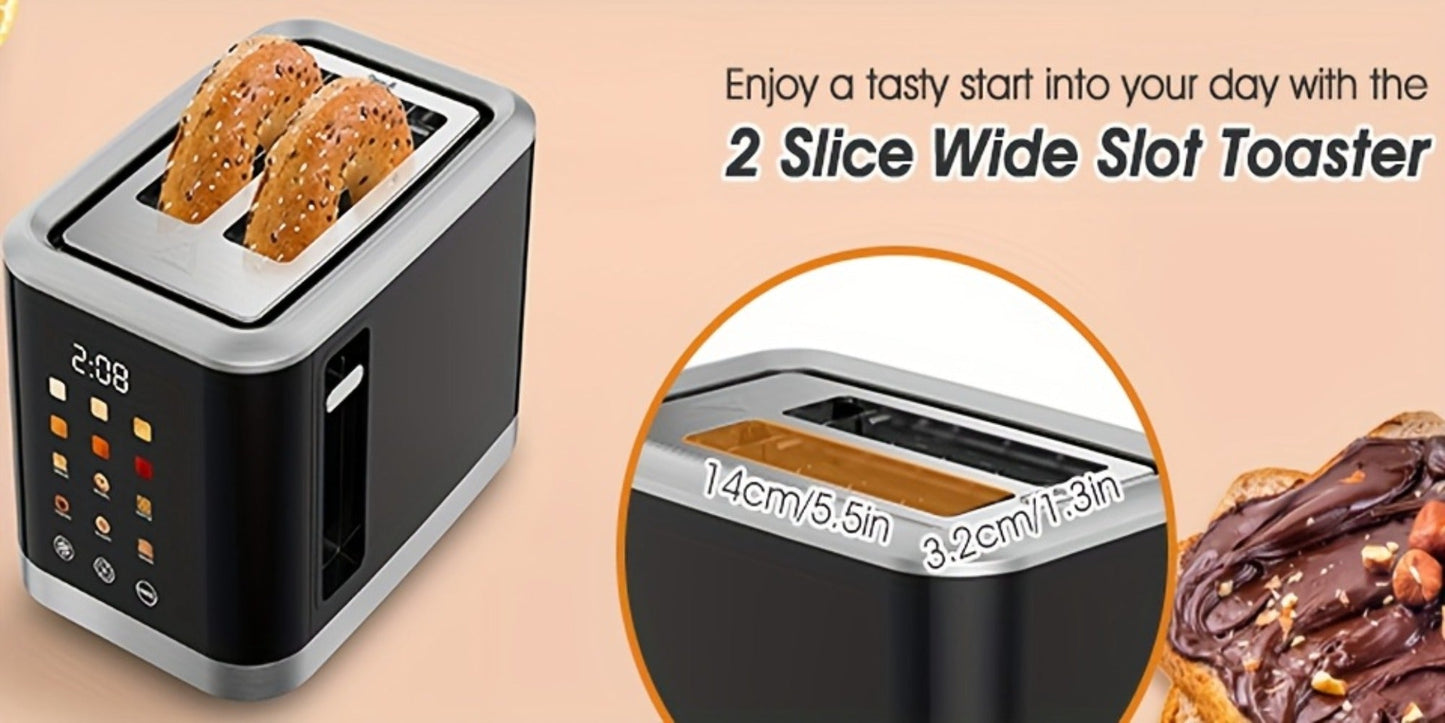 Smart Digital Toaster 2 Slice with Touch Screen LCD Display, 6 Bread Types & 6 Shade Settings, Extra Wide Slots, Stainless Steel – Bagel