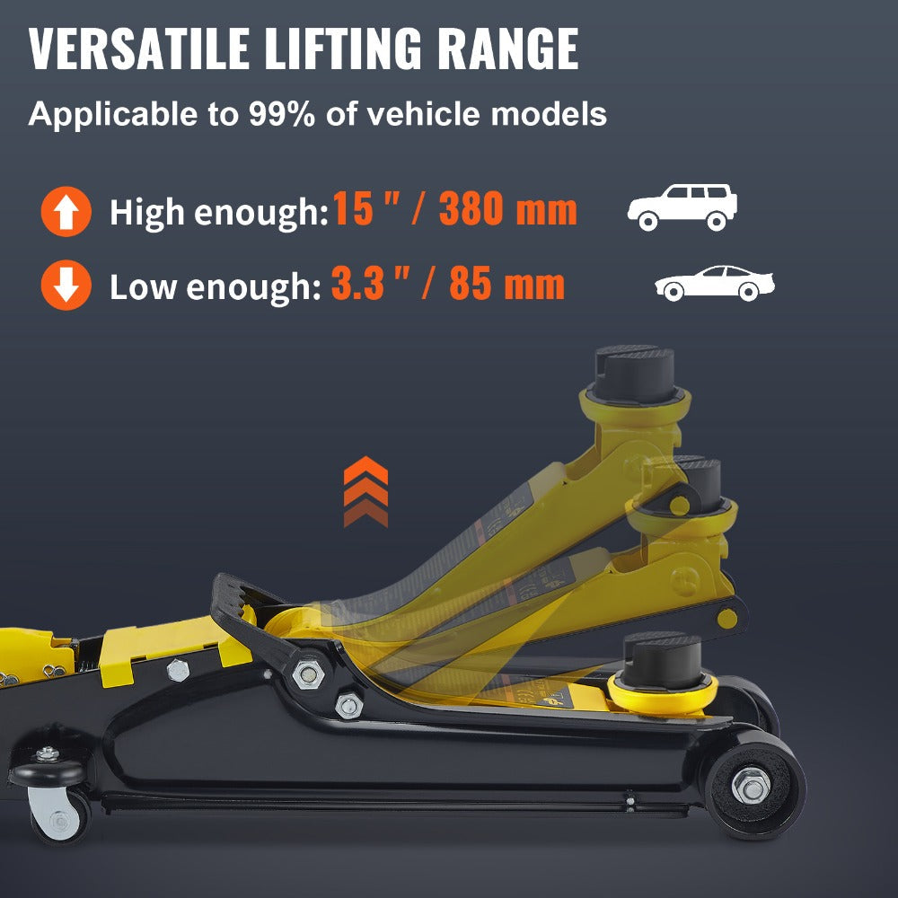 2.5 Ton Low Profile Floor Jack Compact Alloy Steel – Sport Car Lift with Single Cylinder Pump, 3.35–14.96" Lift Range