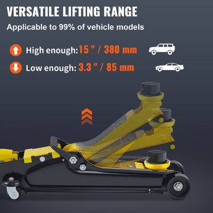 2.5 Ton Low Profile Floor Jack Compact Alloy Steel – Sport Car Lift with Single Cylinder Pump, 3.35–14.96" Lift Range