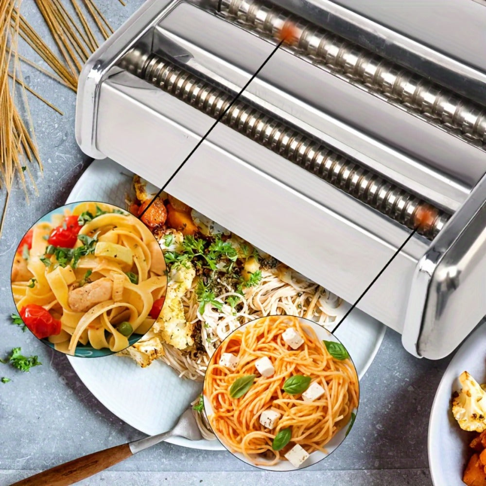 Manual Pasta Maker Machine Stainless Steel, Hand Crank Pasta Roller for Spaghetti Fettuccine Lasagne Noodles