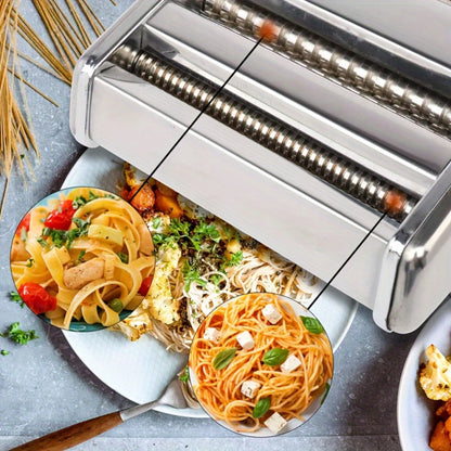 Manual Pasta Maker Machine Stainless Steel, Hand Crank Pasta Roller for Spaghetti Fettuccine Lasagne Noodles