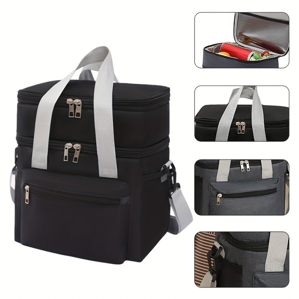 Insulated Lunch Bag Large Capacity Leakproof Waterproof with Shoulder Strap Double Pocket Portable Cooler Tote for Men Women Work School