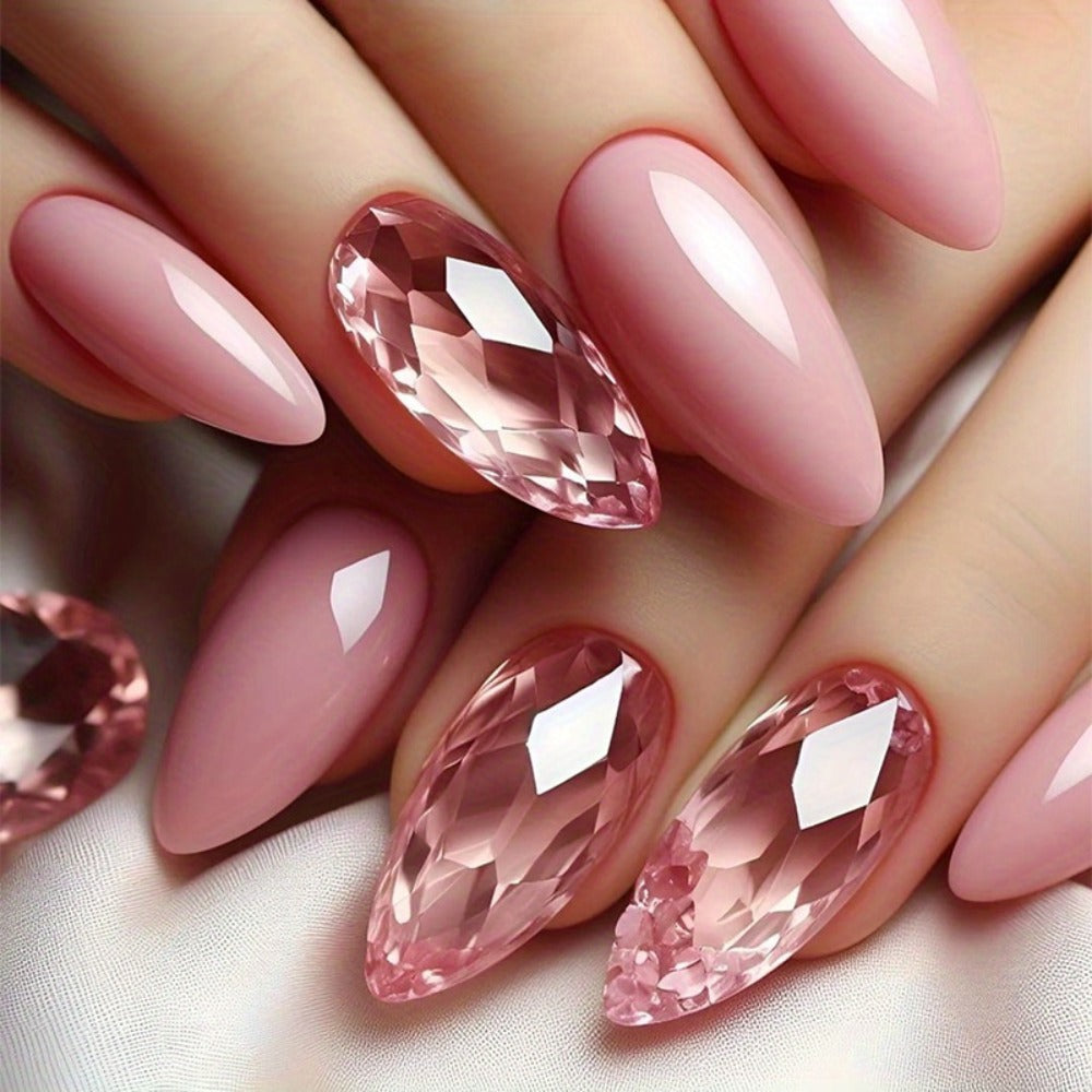 Glue On Nails, 120-Piece Medium Almond Set with Gradient Holographic Finish, Jelly Glue and Nail File