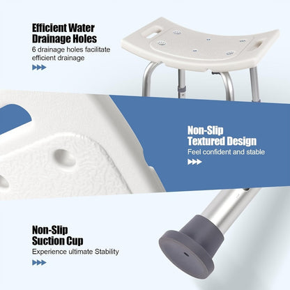 Shower Bench with Suction Feet, Adjustable Bath Stool, Aluminum, Bath Seat for Seniors, Adults & Disabled
