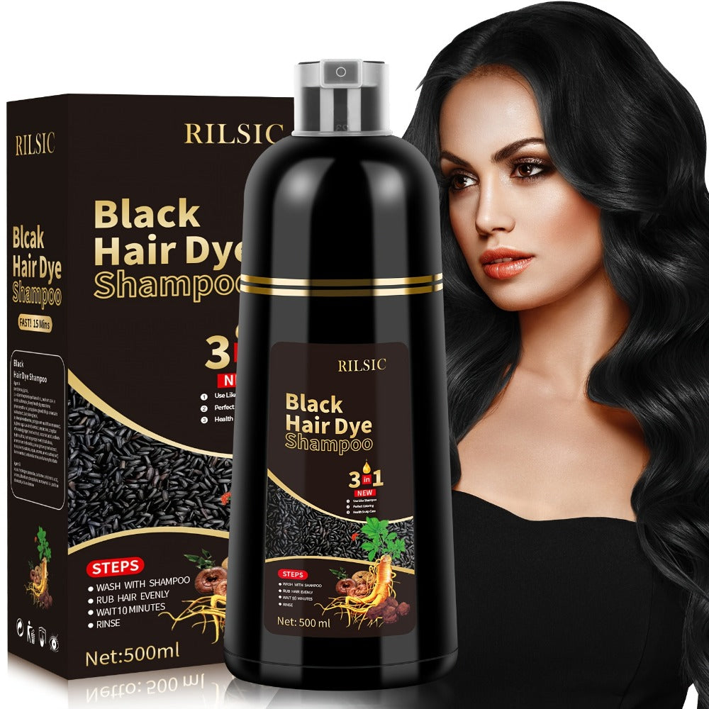 RILSIC 3-in-1 Gray Hair Color Shampoo with Plant Squalene – 100% Gray Coverage Wash & Condition Instant Results, No Mix No Ammonia