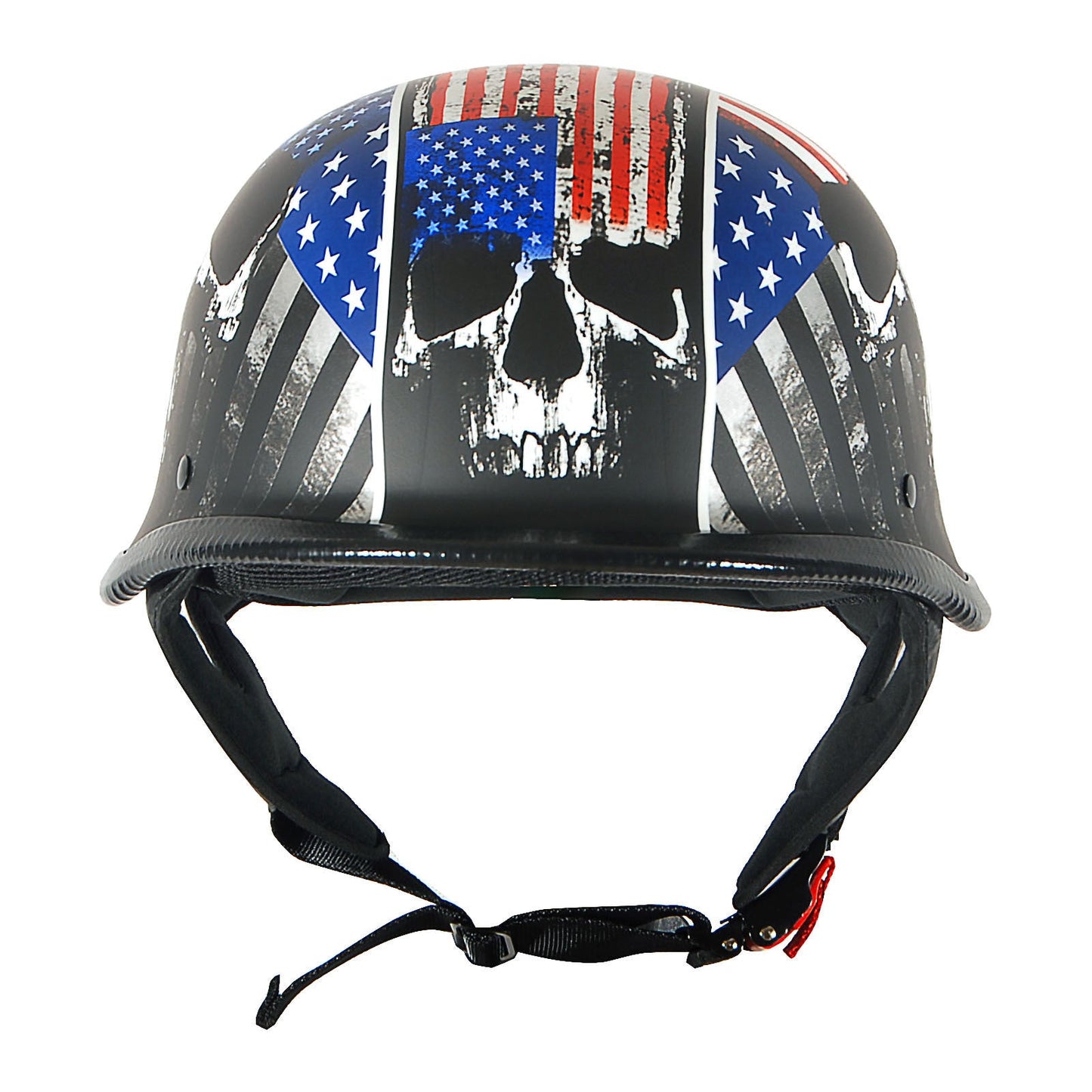 German Style Motorcycle Half Face Helmet – Novelty Skull & Carbon Fiber Design, UV Glossy Finish, Removable Washable Padding