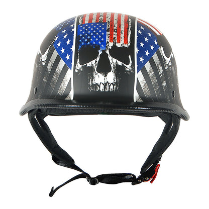 German Style Motorcycle Half Face Helmet – Novelty Skull & Carbon Fiber Design, UV Glossy Finish, Removable Washable Padding