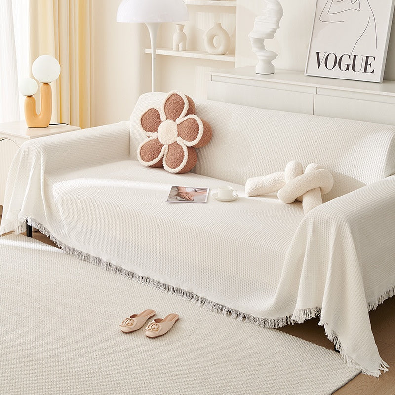 Sofa Throw Cover with Tassels Scratch Resistant Breathable Couch Blanket Slipcover for Entryways, Bedrooms and Living Spaces