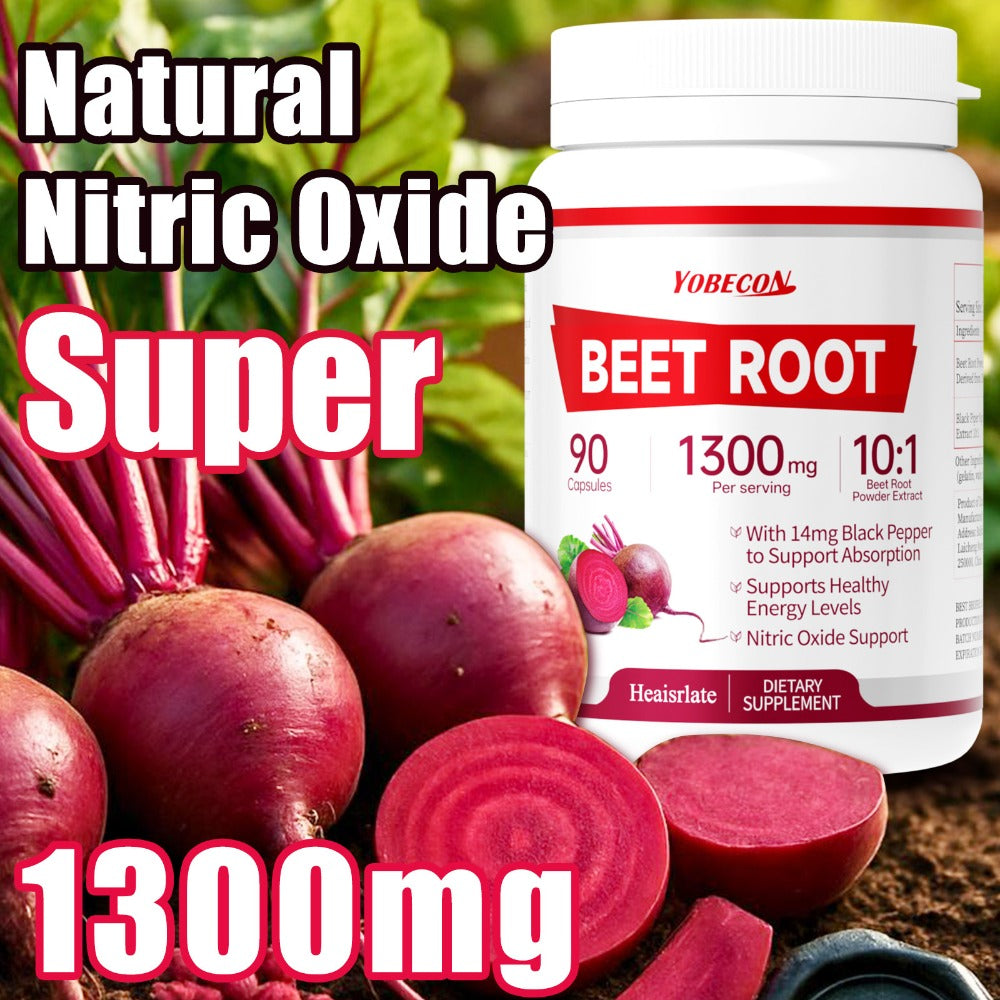 Dietary Supplement Capsules with YOBECO Label, Beet Root Extract 1300mg, Black Pepper and 90 Count