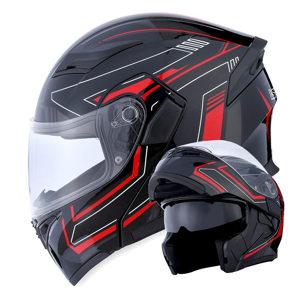 Motorcycle Helmet Modular Flip-Up Full-Face Shell with Dual Visors, S-XL Sizes and Arrow, Storm or Glossy Styles