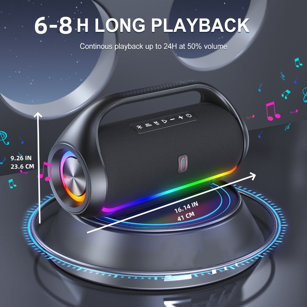 JYX D20 Portable Bluetooth Boombox Speaker with 3D Surround Sound, RGB Disco Lights, Deep Bass Boost