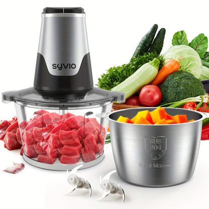 Mini Electric Food Processor 450W with 2 Bowls & 4 Bi-Level Blades, Meat Grinder & Vegetable Chopper for Baby Food